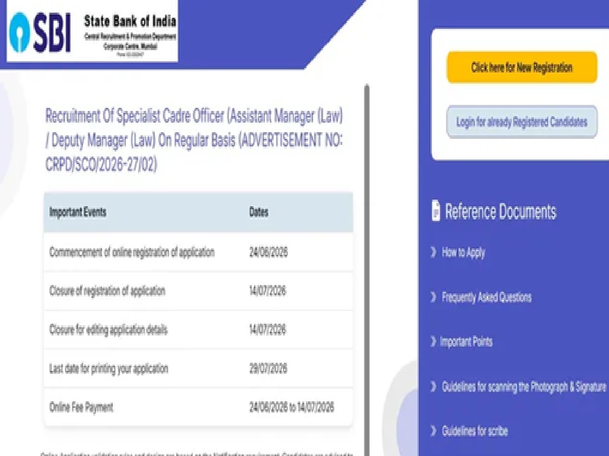 SBI SCO Recruitment 2026: Apply Now for 49 Specialist Officer (Law) Positions.