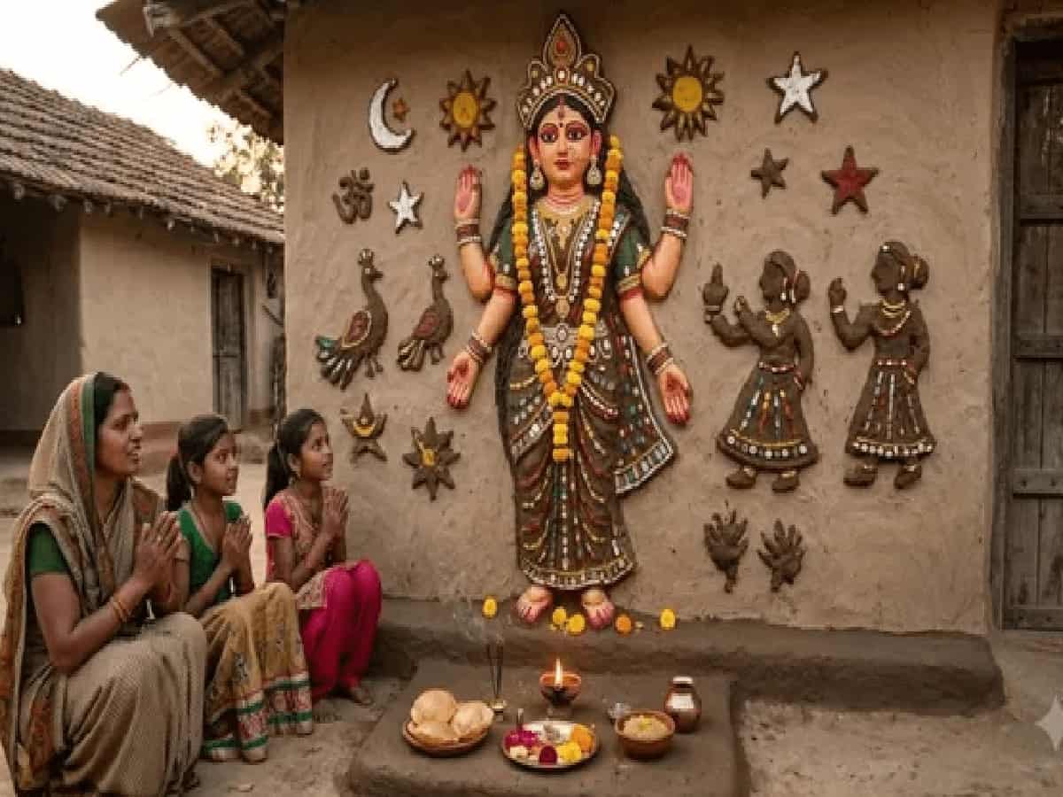 Why Sanjhi Mata Is Sculpted on Walls with Clay & Cow Dung Across North India During Navratri